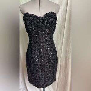 Vintage Jessica McClintock black ruffle & sequined cocktail dress